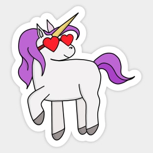 Unicorn wearing heart shaped glasses Sticker